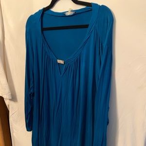 Cable and gauge three-quarter inch sleeve blouse